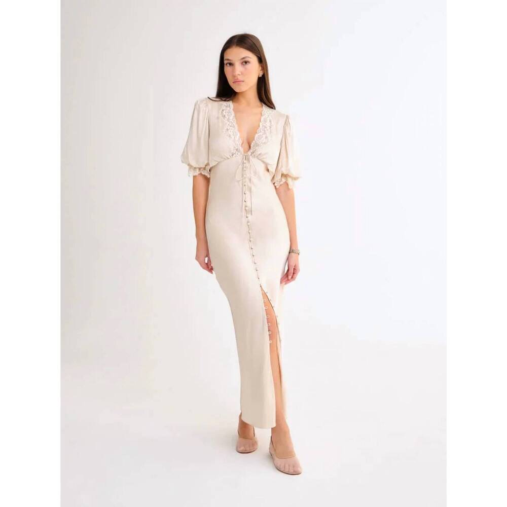 Rumored Cream Maxi Dress with Lace Trim